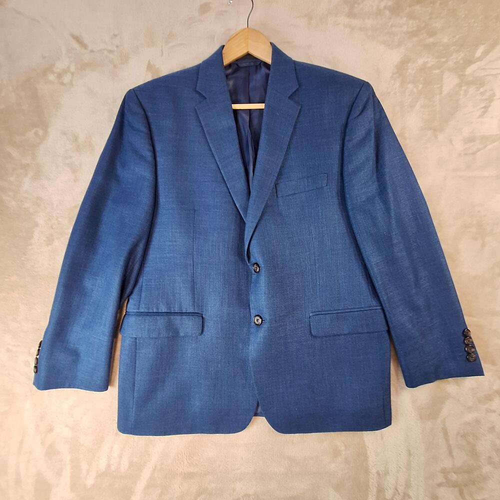 Lauren Ralph Lauren Blazer Mens 42 Short Blue Poly Rayon Linen Single Vent 2 Btn